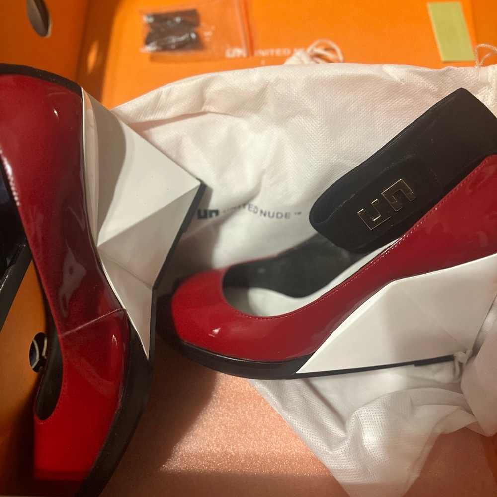 United Nude Red, White, and Black Patent Leather Heels